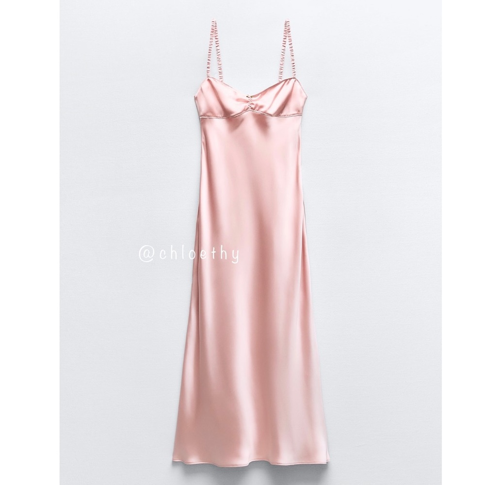 Zara FLORAL SATIN EFFECT SLIP DRESS